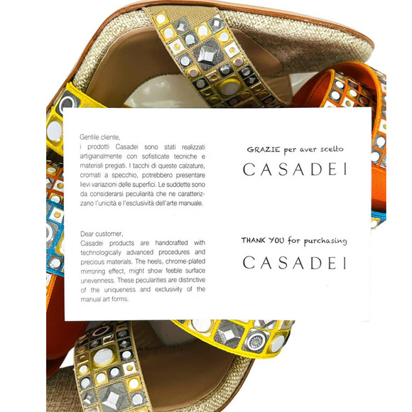 Casadei NWT Babilonia Made in Italy Silver & Multi-Color Chunky Heel Sandals 7 - Picture 16 of 16